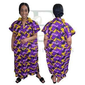 Royal Purple & Gold African Print Boubou Dress